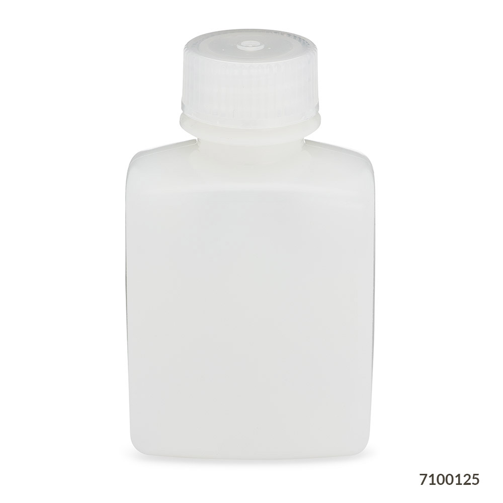 Globe Scientific Bottle, Rectangular, HDPE Bottle, 28mm PP Screw Cap, 125mL (4oz), 12/Pack Bottle; Rectangular Bottle; Wide Mouth; HDPE; High Density Polyethylene; Screwcap; storage bottle; lab bottle